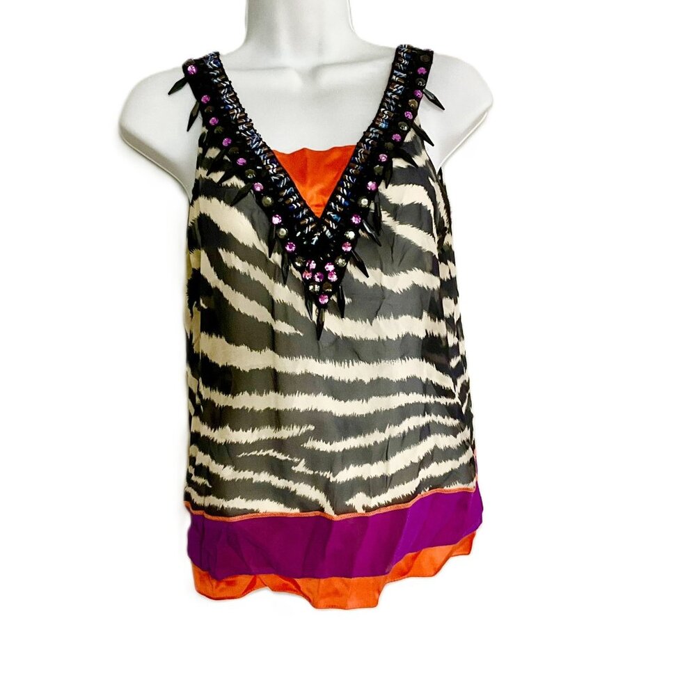 VTN Etro Milano Beaded Embellished Silk Sleeveless Top IT 40 Italy